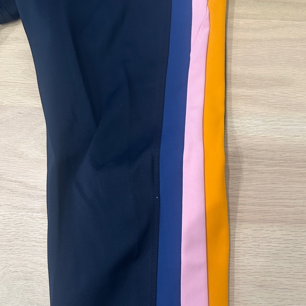 Splits59 Black Leggings with Pink, Navy & Orange Side Stripes - Picture 2 of 5